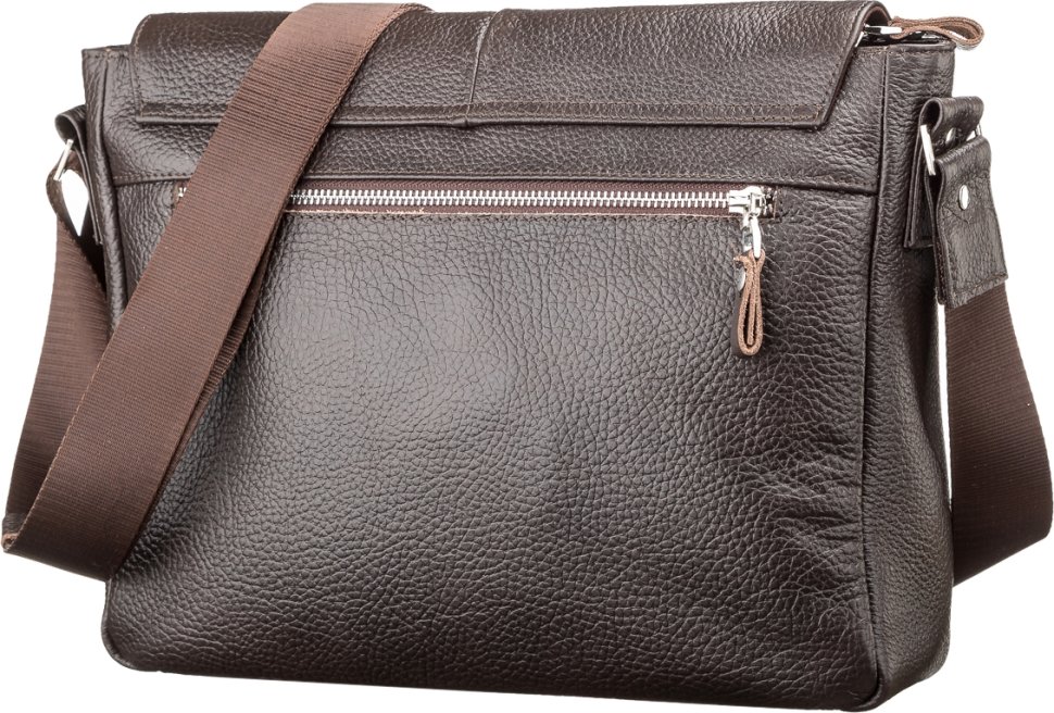 Функциональная мужская сумка-мессенджер с навесным клапаном из натуральной кожи флотар SHVIGEL (00798)
