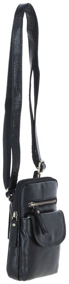 Небольшая мужская сумка из натуральной гладкой кожи через плечо Ashwood G11 черного цвета 94483 modnotak фото №4