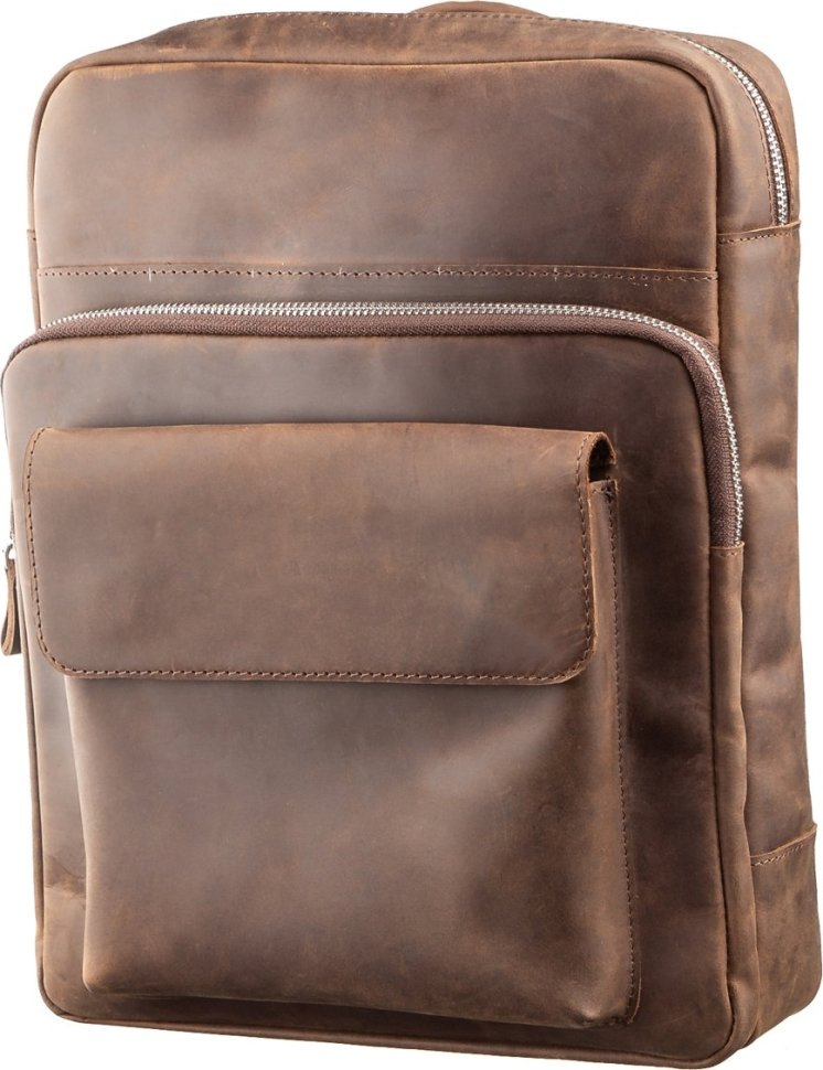 Коричневий рюкзак класичного дизайну з натуральної шкіри хорс SHVIGEL (11175)