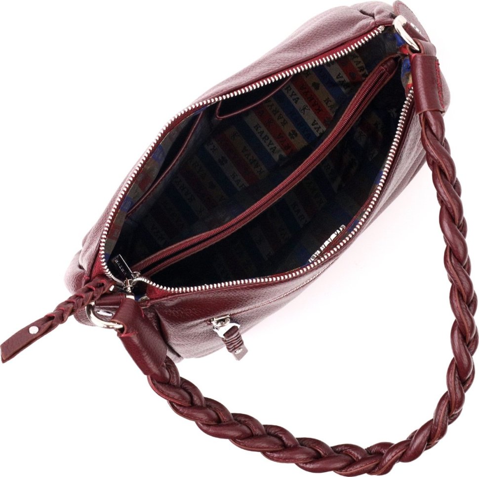 Стильная женская сумка из натуральной кожи бордового цвета KARYA (2420869)