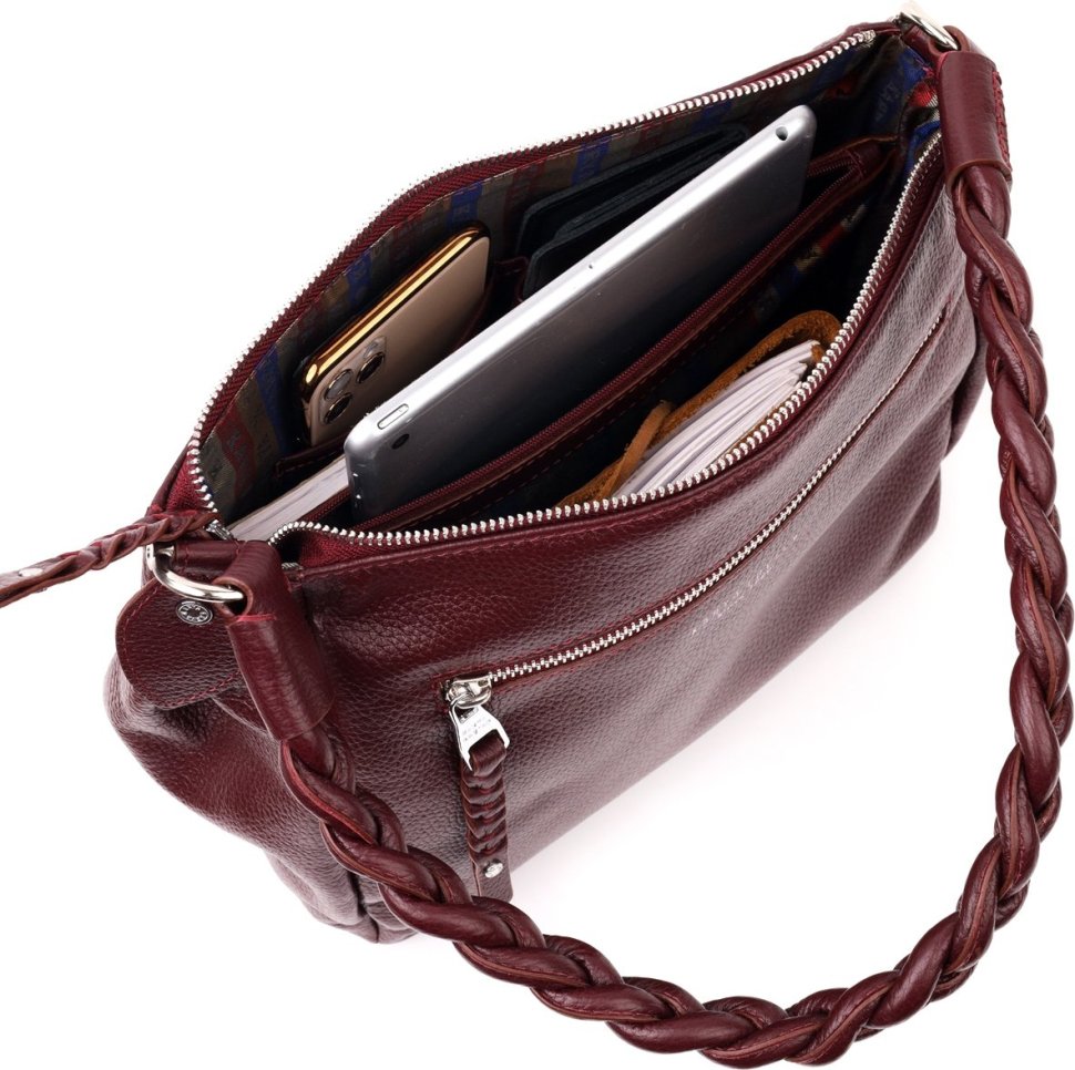 Стильна сумка жіноча з натуральної шкіри бордового кольору KARYA (2420869)