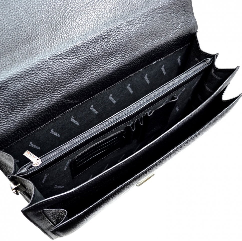 Чорний портфель з фактурної шкіри горизонтального типу Desisan (216-01)