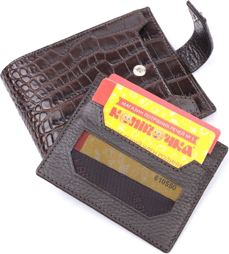Коричневое мужское портмоне из натуральной кожи с блоком под карты KARYA (2421069)