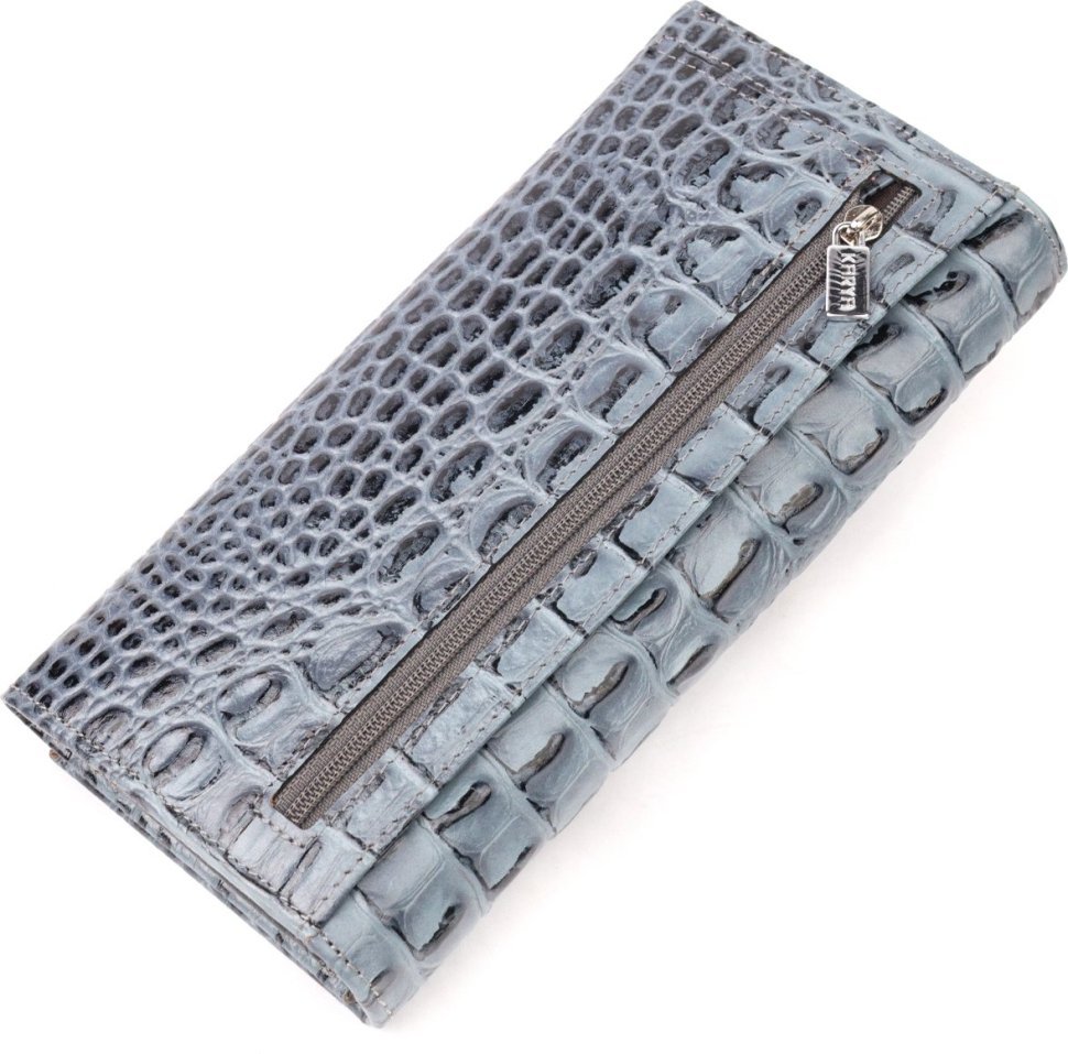 Жіночий горизонтальний гаманець сірого кольору з натуральної шкіри з тисненням під крокодила KARYA (2421169)