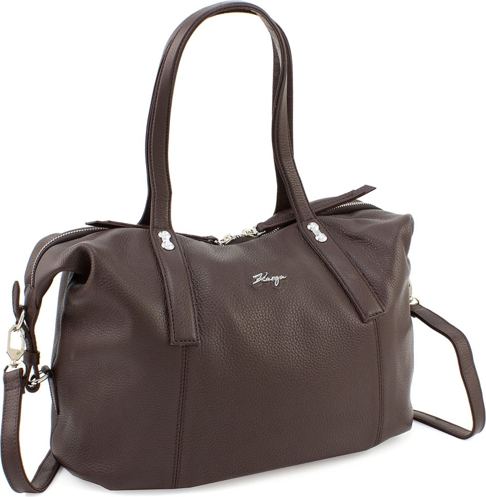 Шкіряна жіноча сумка коричневого кольору з ручками KARYA (21033)