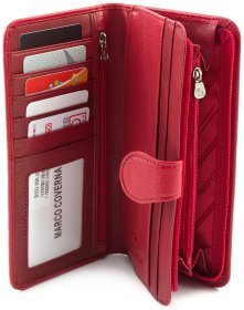 Червоний шкіряний гаманець на кнопці Marco Coverna (17873)