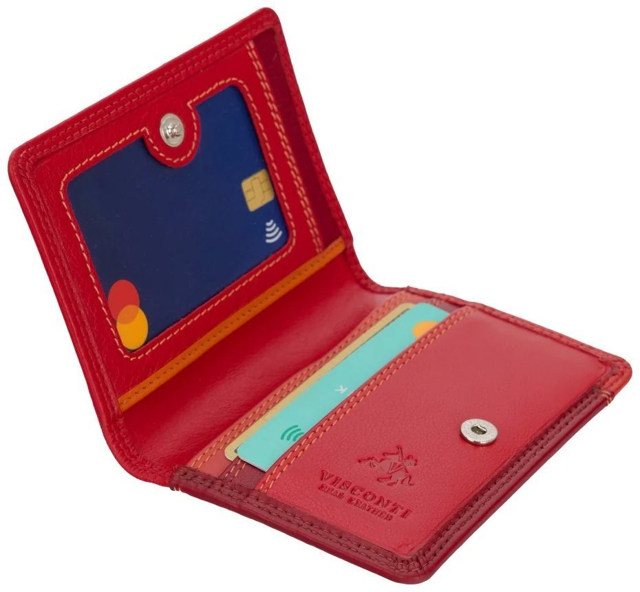 Картхолдер на кнопке из натуральной гладкой кожи Visconti RB111 красный/разноцветный 95483 modnotak фото №5