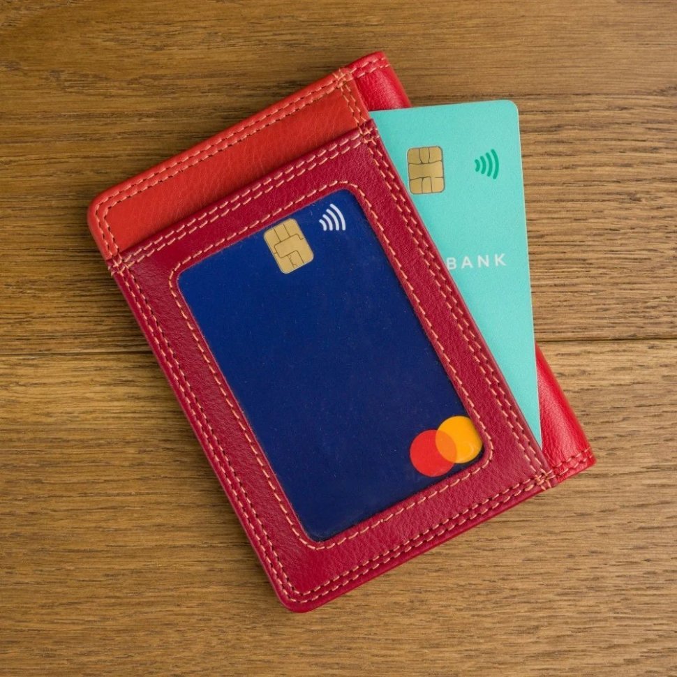 Картхолдер на кнопке из натуральной гладкой кожи Visconti RB111 красный/разноцветный 95483 modnotak фото №6