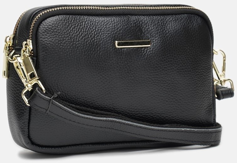 Невелика жіноча сумка-кроссбоді із фактурної шкіри чорного кольору Borsa Leather (21267)