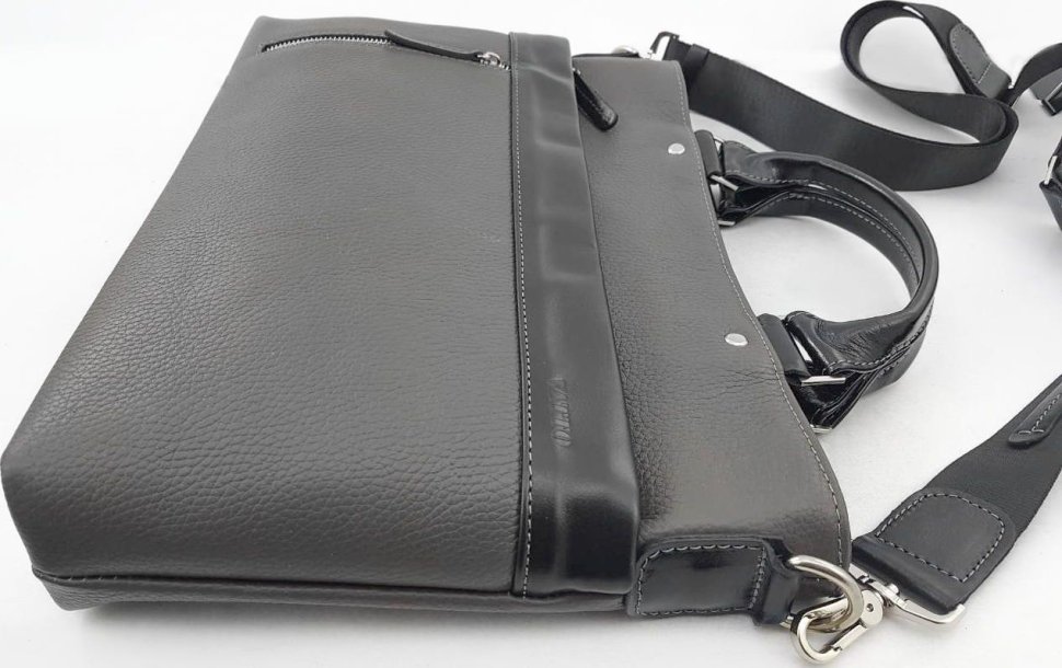 Большая мужская сумка серого цвета с ручками и ремнем на плечо VATTO (11924)