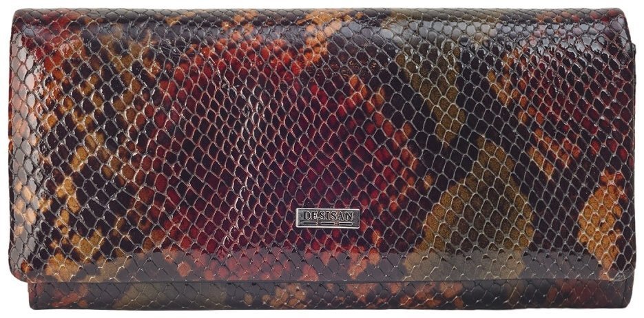 Лаковый женский кошелек из кожи с фактурой под змею разноцветный Desisan 106683 с клапаном на магните modnotak фото №1