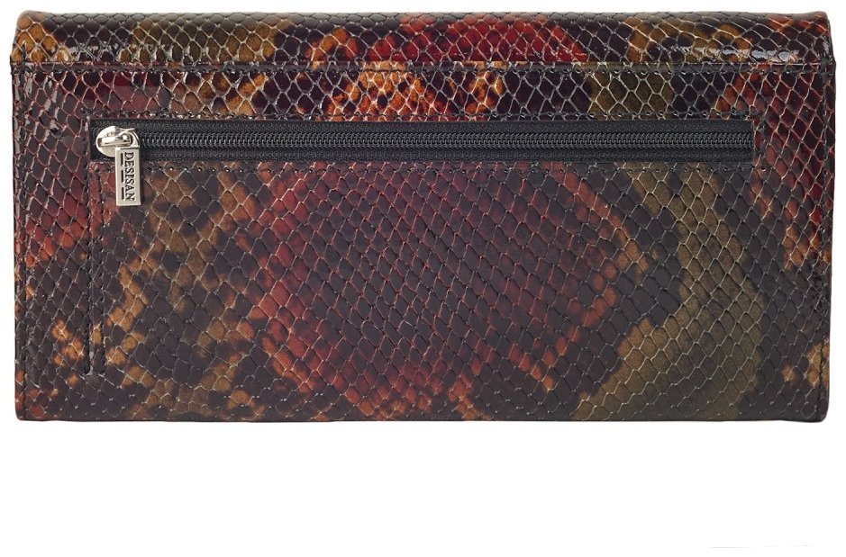 Лаковый женский кошелек из кожи с фактурой под змею разноцветный Desisan 106683 с клапаном на магните modnotak фото №2