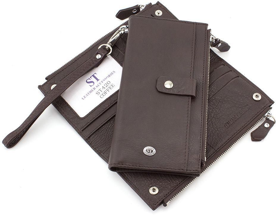 Коричневий шкіряний гаманець з відділеннями на блискавці ST Leather (16048)