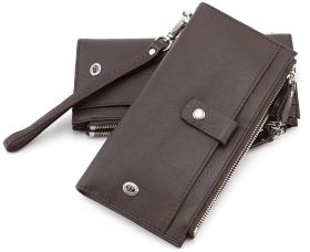 Коричневий шкіряний гаманець з відділеннями на блискавці ST Leather (16048)