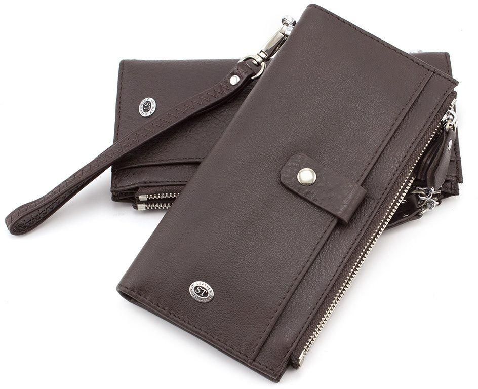Коричневый кожаный кошелек с отделениями на молнии ST Leather (16048)