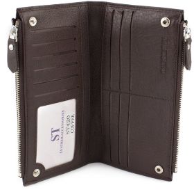 Коричневий шкіряний гаманець з відділеннями на блискавці ST Leather (16048) - 2