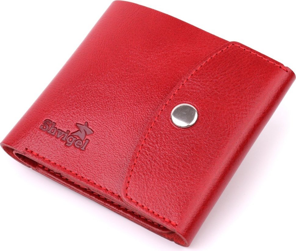 Женский небольшой кожаный кошелек красного цвета на кнопке Shvigel (2416618)