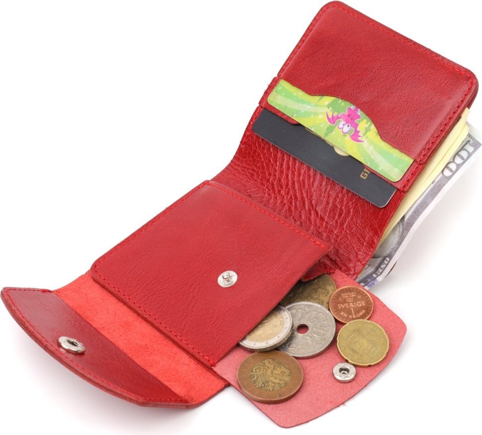 Женский небольшой кожаный кошелек красного цвета на кнопке Shvigel (2416618)