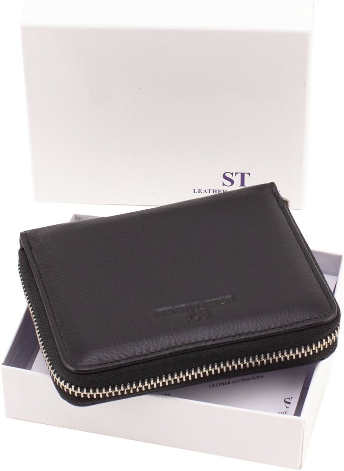 Чорний жіночий гаманець із натуральної шкіри флотар на змійці ST Leather 1767283