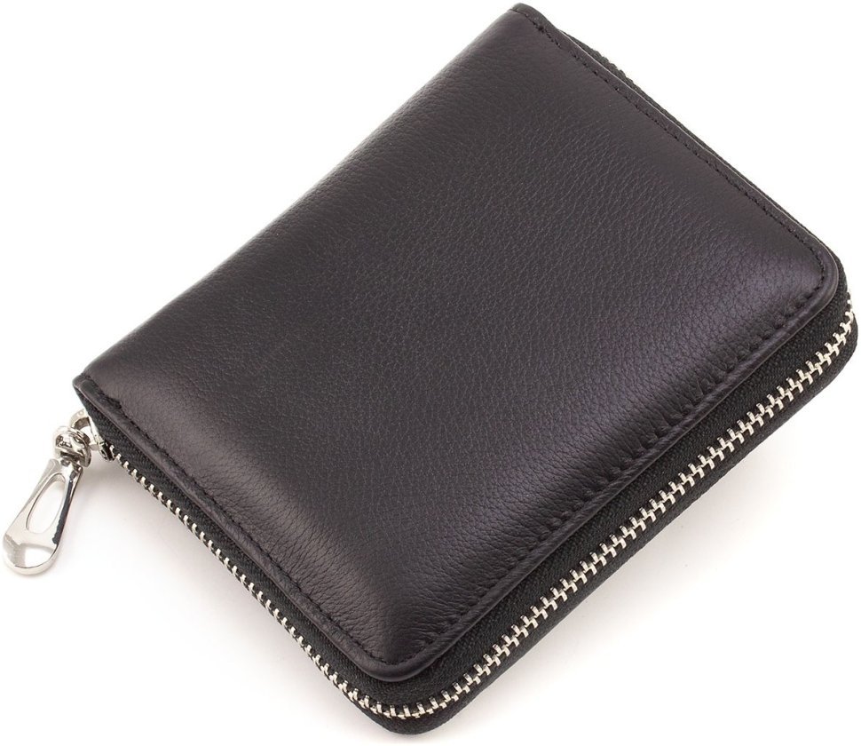 Чорний жіночий гаманець із натуральної шкіри флотар на змійці ST Leather 1767283