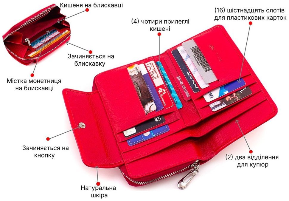 Червоний жіночий гаманець середнього розміру з натуральної шкіри ST Leather 1767383 modnotak фото №4