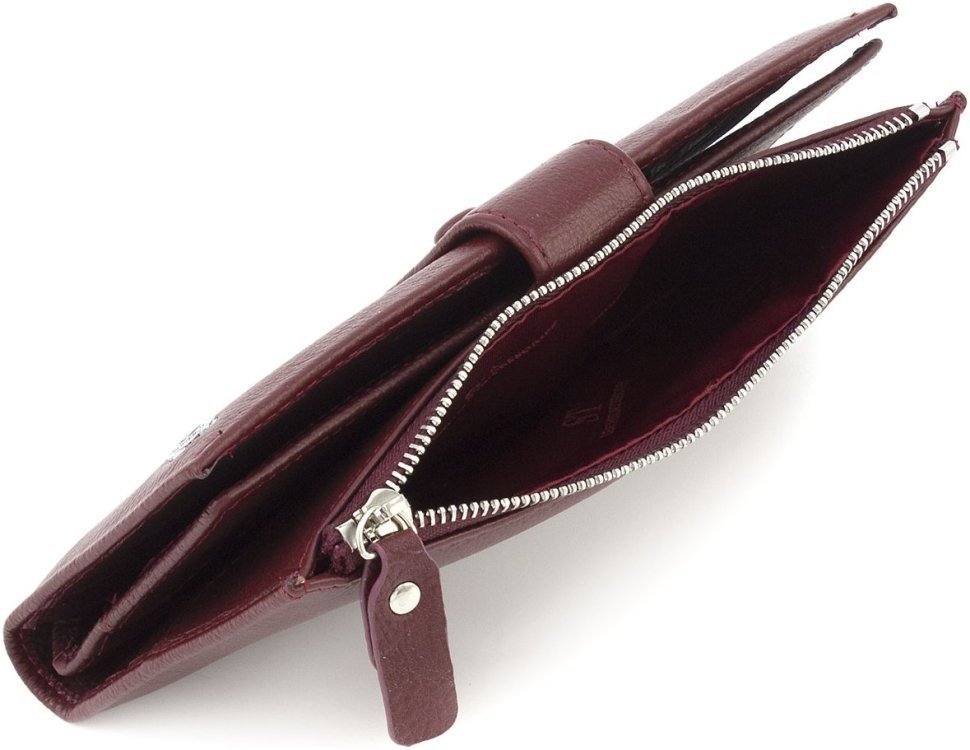 Шкіряний жіночий купюрник бордового кольору з монетницею ST Leather 1767483