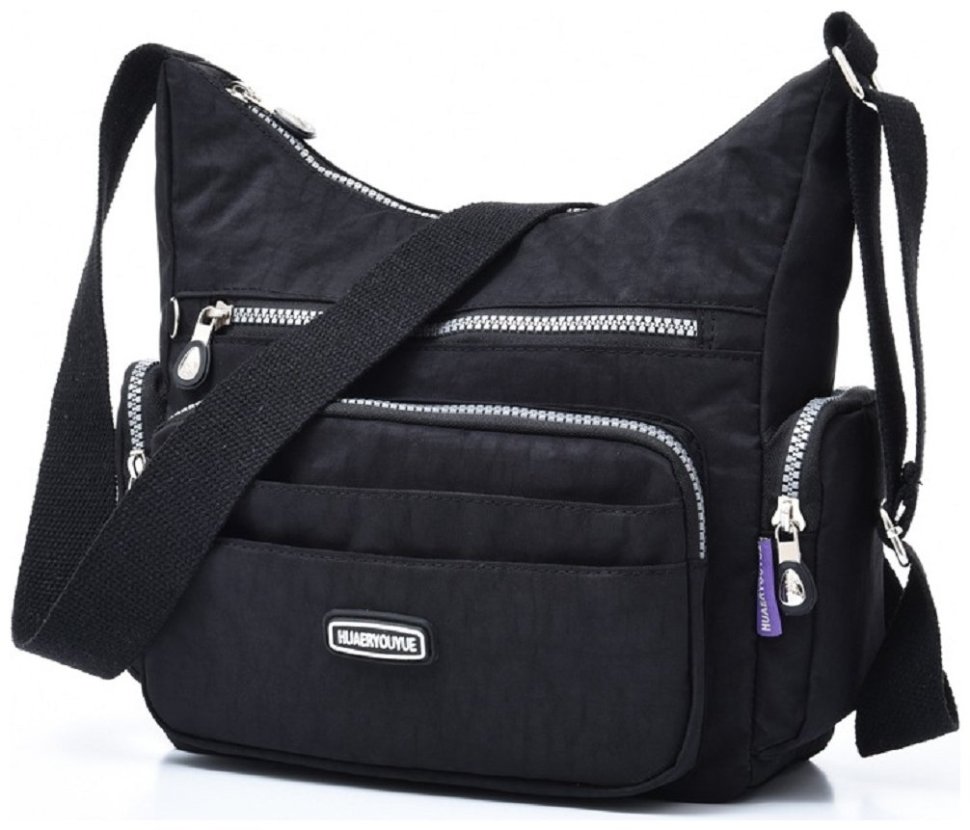 Середня жіноча сумка через плече із чорного текстилю Confident 77583