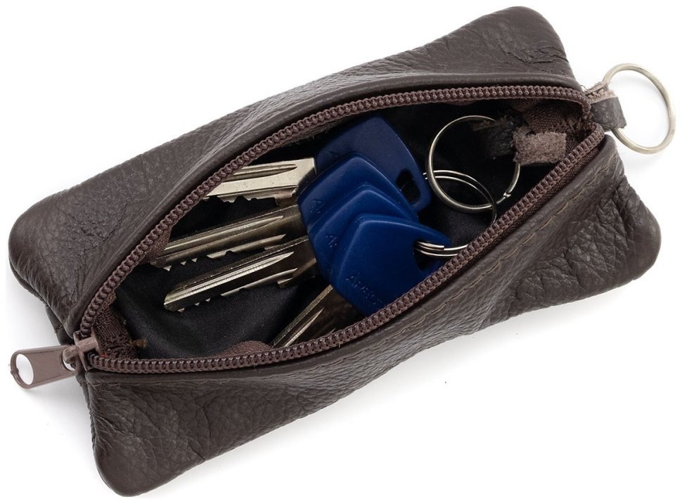 Большая кожаная ключница с двумя отделениями в темно-коричневом цвете Leather Collection 97783 modnotak фото №6