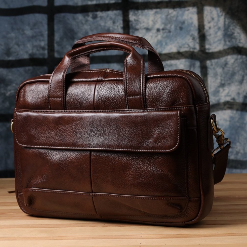 Деловой мужской портфель из натуральной кожи для ноутбука 15" Vintage 98183 коричневого цвета фото №10 Деловой мужской портфель из натуральной кожи для ноутбука 15" Vintage 98183 коричневого цвета modnotak фото №10