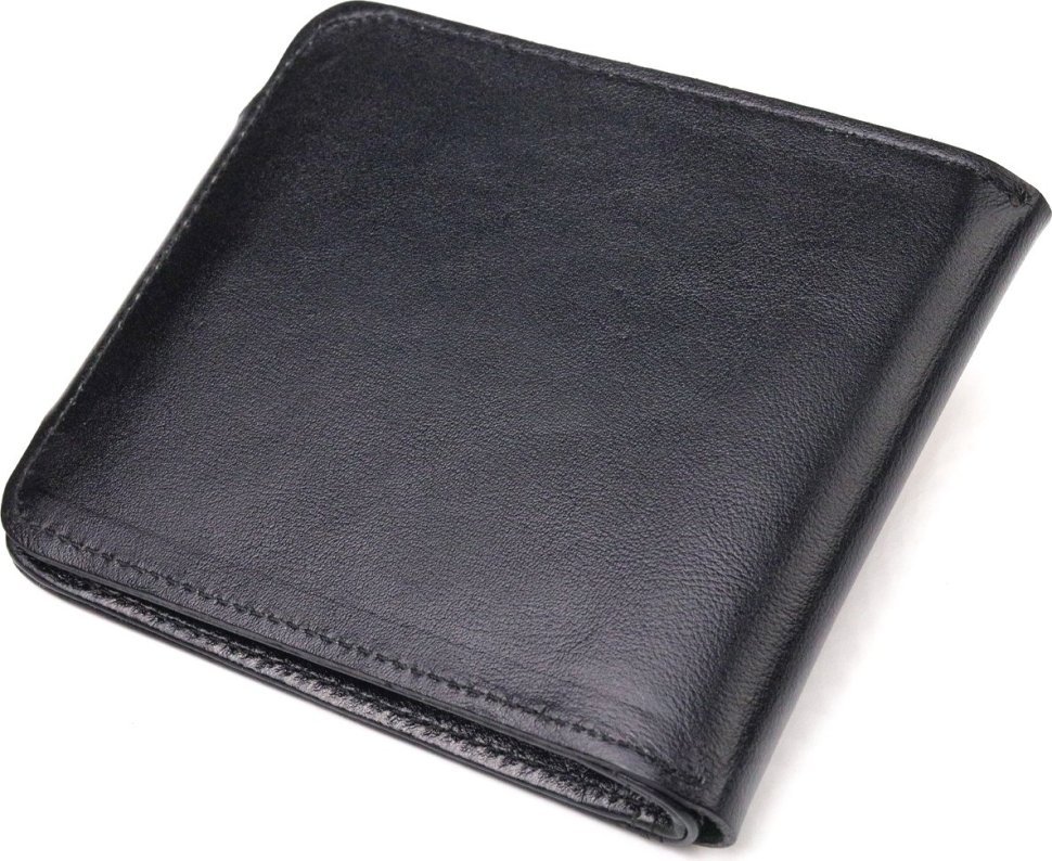 Чоловічий портмоне в два складки з гладкої шкіри чорного кольору CANPELLINI (2421573)