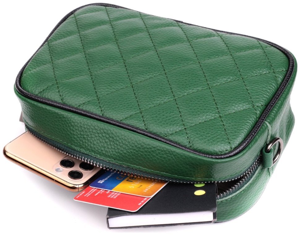 Женская стеганая сумка зеленого цвета из натуральной кожи Vintage 2422857 modnotak фото №8