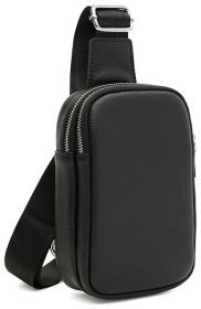 Сумка слинг из натуральной фактурной кожи на 2 вместительных отделения Borsa Leather 108883 черного цвета