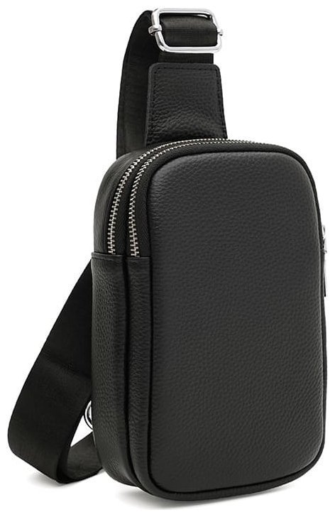 Сумка слінг з натуральної фактурної шкіри на 2 місткі відділення Borsa Leather 108883 чорного кольору фото №1 Сумка слінг з натуральної фактурної шкіри на 2 місткі відділення Borsa Leather 108883 чорного кольору modnotak фото №1