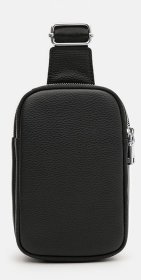 Сумка слинг из натуральной фактурной кожи на 2 вместительных отделения Borsa Leather 108883 черного цвета