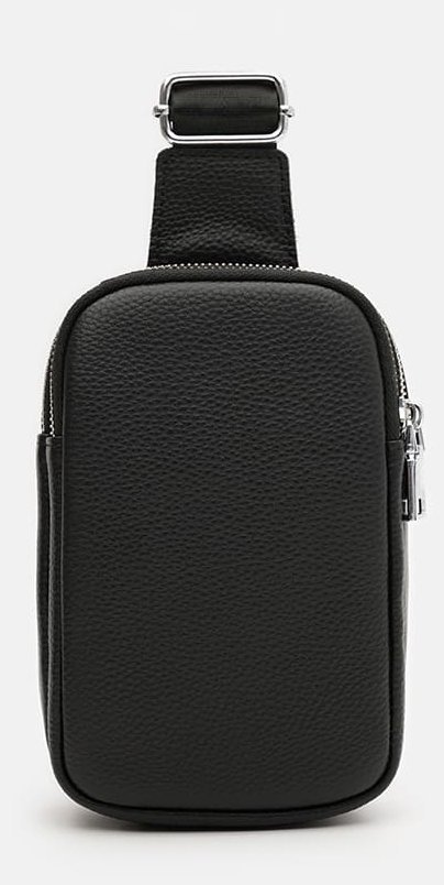 Сумка слінг з натуральної фактурної шкіри на 2 місткі відділення Borsa Leather 108883 чорного кольору фото №2 Сумка слінг з натуральної фактурної шкіри на 2 місткі відділення Borsa Leather 108883 чорного кольору modnotak фото №2
