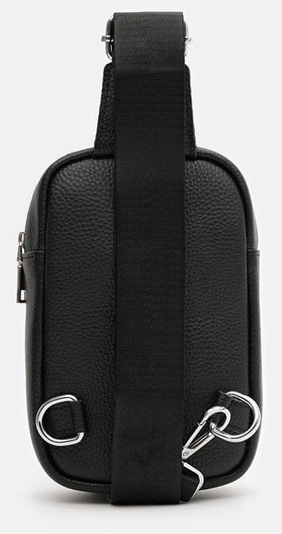 Сумка слінг з натуральної фактурної шкіри на 2 місткі відділення Borsa Leather 108883 чорного кольору фото №3 Сумка слінг з натуральної фактурної шкіри на 2 місткі відділення Borsa Leather 108883 чорного кольору modnotak фото №3