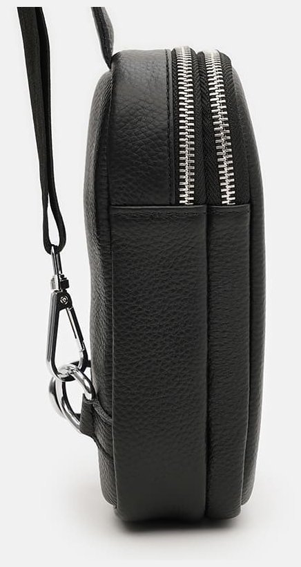 Сумка слінг з натуральної фактурної шкіри на 2 місткі відділення Borsa Leather 108883 чорного кольору фото №4 Сумка слінг з натуральної фактурної шкіри на 2 місткі відділення Borsa Leather 108883 чорного кольору modnotak фото №4