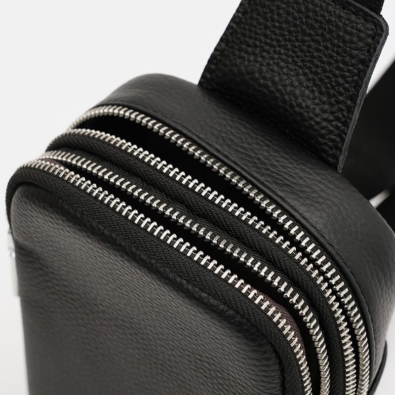 Сумка слінг з натуральної фактурної шкіри на 2 місткі відділення Borsa Leather 108883 чорного кольору фото №5 Сумка слінг з натуральної фактурної шкіри на 2 місткі відділення Borsa Leather 108883 чорного кольору modnotak фото №5