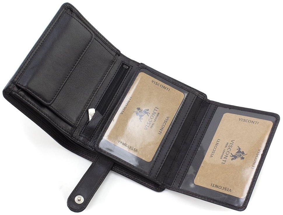 Чорне чоловіче шкіряне портмоне вертикального типу без застібки Visconti Brixton 68883