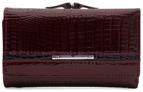 Лаковый кожаный женский кошелек на кнопке с монетницей Ricco Grande 109083 бордового цвета