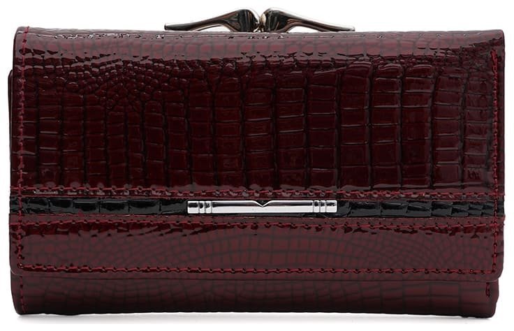 Лаковый кожаный женский кошелек на кнопке с монетницей Ricco Grande 109083 бордового цвета modnotak фото №1