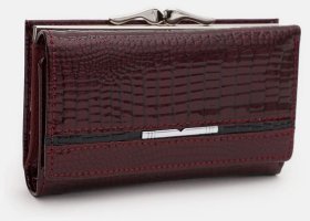 Лаковый кожаный женский кошелек на кнопке с монетницей Ricco Grande 109083 бордового цвета