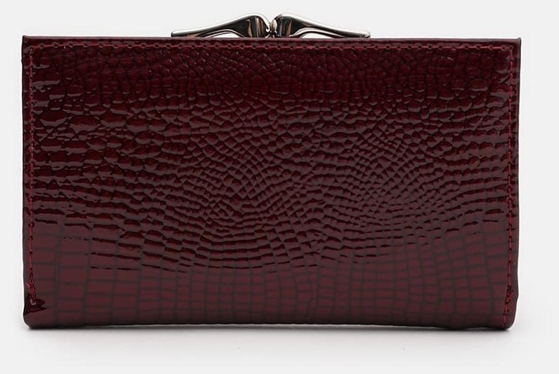 Лаковый кожаный женский кошелек на кнопке с монетницей Ricco Grande 109083 бордового цвета modnotak фото №3