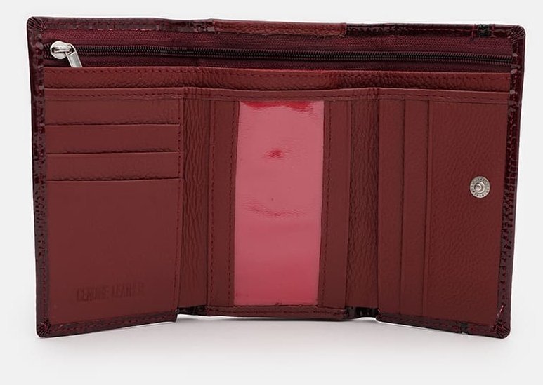 Лаковый кожаный женский кошелек на кнопке с монетницей Ricco Grande 109083 бордового цвета modnotak фото №4