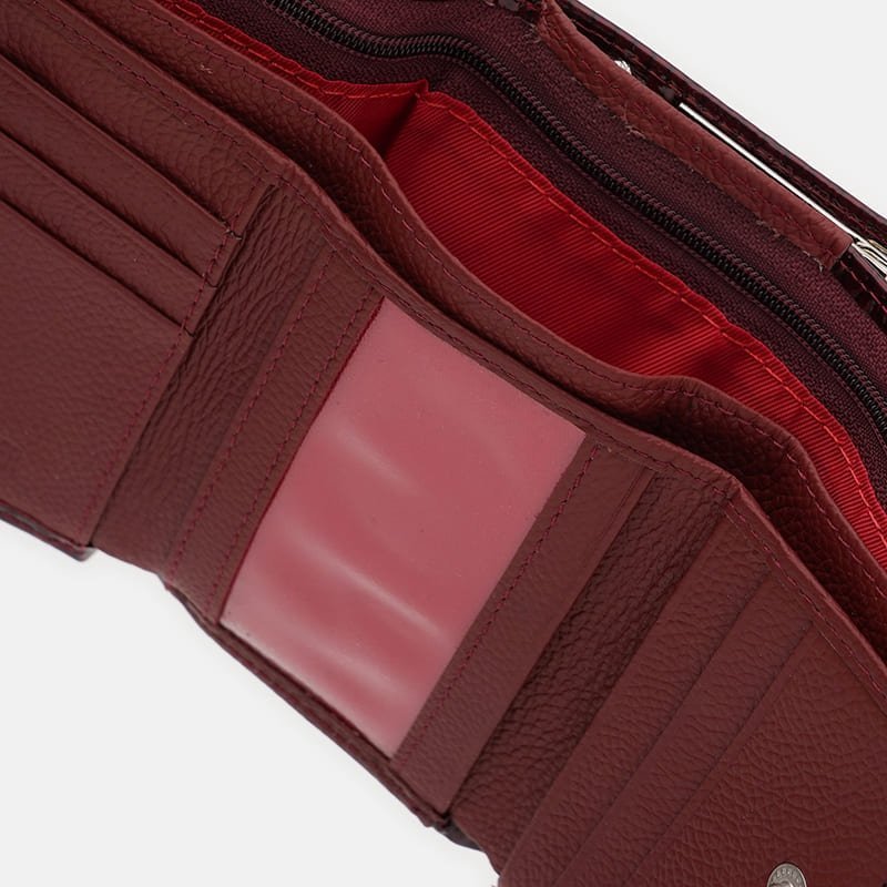 Лаковый кожаный женский кошелек на кнопке с монетницей Ricco Grande 109083 бордового цвета modnotak фото №6