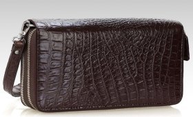 Мужской клатч из 100% натуральной кожи крокодила (18260) Цвет коричневый