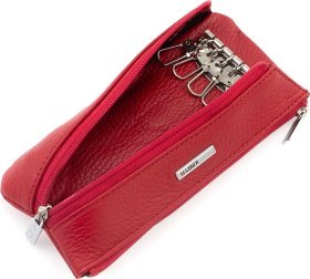 Длинная женская красная ключница из натуральной кожи на молнии KARYA (22015)