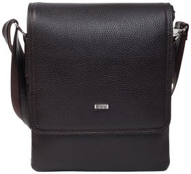 Плечевая мужская сумка из фактурной кожи коричневого цвета с клапаном DESISAN 80184