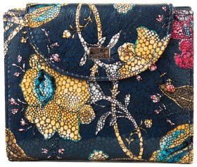 Жіночий шкіряний гаманець з квітковими візерунками Desisan 80384 синього кольору