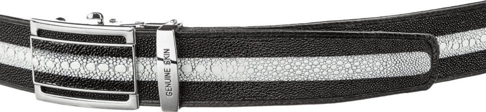 Чорний ремінь-автомат зі справжньої шкіри морського ската STINGRAY LEATHER (024-18534)
